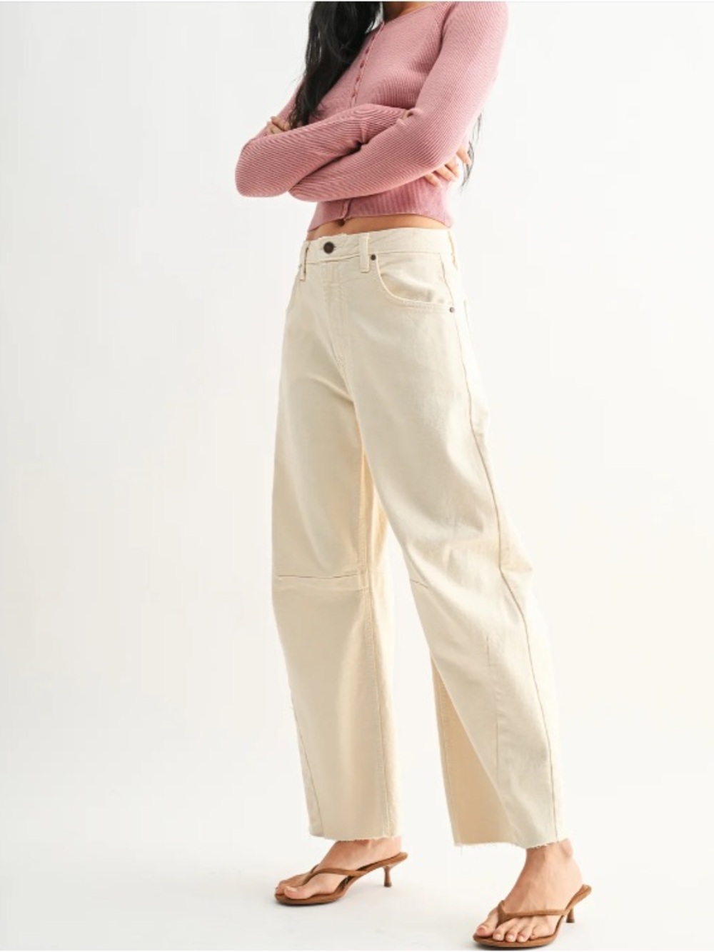 Cream barrel jeans